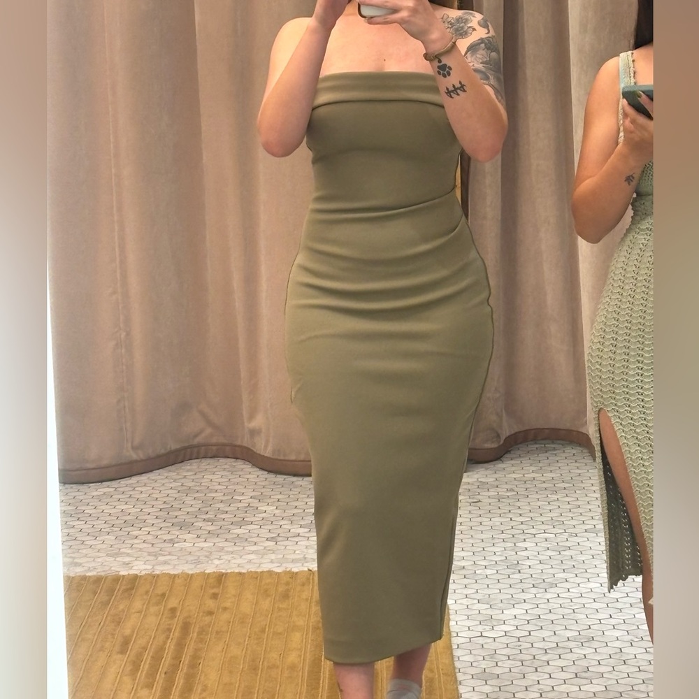 Aritzia Strapless Dress Sun-dried Olive
